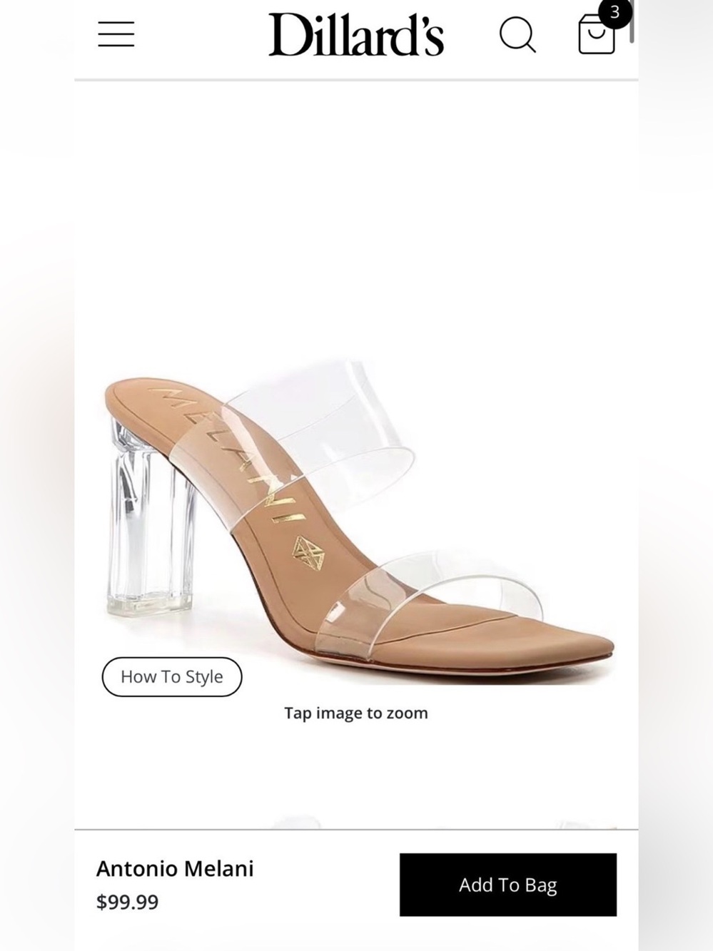 ANTONIO MELANI Clear-Strap Tan Slide Mules